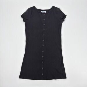 Old Navy Girls Black Ribbed Button Front Short Sleeve Dress Size L 10-12